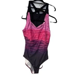 Speedo Pink and Black One Piece Swimsuit XL Bundle